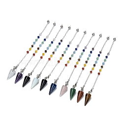Natural & Synthetic Gemstone Cone Dowsing Pendulums, with Mixed Stone and Platinum Brass Findings, 250~260mm(G-Z023-01)