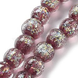 Handmade Dichroic Foil Glass Beads Strands, Rondelle, Light Coral, 11~11.5mm, Hole: 1.6mm, about 33pcs/strand, 13.27''(33.7cm)(DICH-U001-06F)