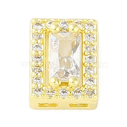 Brass Pave Clear Cubic Zirconia Slide Charms, Real 14K Gold Plated, Rectangle, 8.5x6.5x4.5mm, Hole: 1.5~2.5x1mm(KK-F875-12G-03)