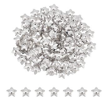 5-Petal Flower Smooth Surface 304 Stainless Steel Bead Caps, Stainless Steel Color, 7x7x2mm, Hole: 1mm, 200pcs/box