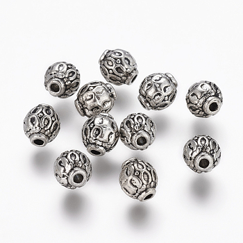 Tibetan Style Alloy Beads, Lead Free & Nickel Free & Cadmium Free, Round, Antique Silver, 6mm, Hole: 1.5mm