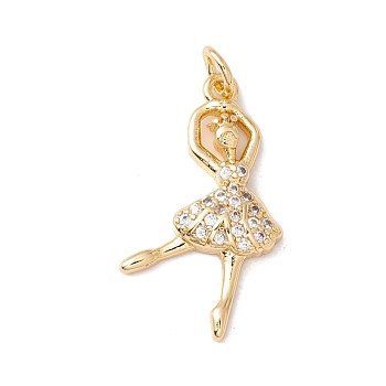 Brass Micro Pave Cubic Zirconia Pendants, Cadmium Free & Lead Free, Dancer, Real 18K Gold Plated, 25.5x15x4mm, Hole: 3.4mm