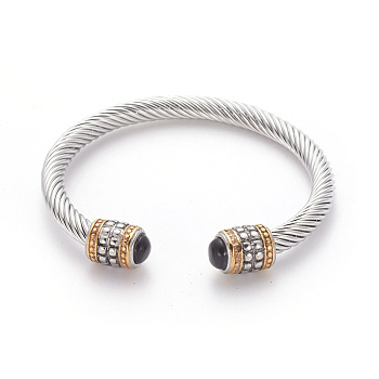 304 Stainless Steel Cuff Bangles, Torque Bangles, with Resin, Golden & Stainless Steel Color, 2-3/8 inch(5.9cm)