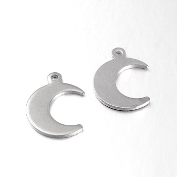Moon 304 Stainless Steel Pendants, Stainless Steel Color, 16x11x1mm, Hole: 1mm