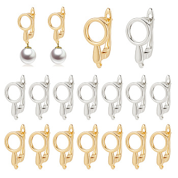 20Pcs 2 Colors Brass Huggie Hoop Earring Findings, with Horizontal Loop, Hollow Magnifying Glass Shape, Platinum & Golden, 19x9x10.5mm, Hole: 1.6mm, Pin: 0.8mm, 10Pcs/color