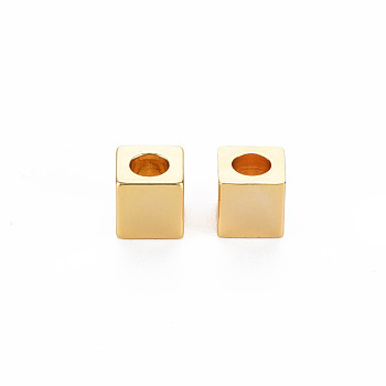 Rack Plating Brass Beads, Nickel Free, Cube, Real 18K Gold Plated, 5x5x5mm, Hole: 3mm