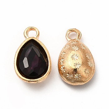 Faceted Glass Rhinestone Pendants, with Golden Tone Zinc Alloy Findings, Teardrop Charms, Indigo, 15x9x5mm, Hole: 2mm