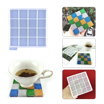 DIY Mosaic Effect Square Cup Mat Silicone Molds, Resin Casting Molds, For UV Resin, Epoxy Resin Craft Making, White, 114x104x9mm