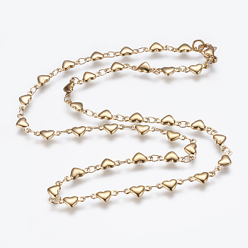 304 Stainless Steel Chain Necklaces, with Lobster Claw Clasps, Ion Plating (IP), Heart, Golden, 17.3  inch~17.9 inch(44~45.5cm)