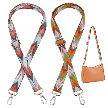 WADORN 2Pcs 2 Colors Arrow Pattern Adjustable Polyester Webbing Bag Straps, with Alloy Swivel Clasp, Mixed Color, 76.1~138x2.2cm, 1pc/color