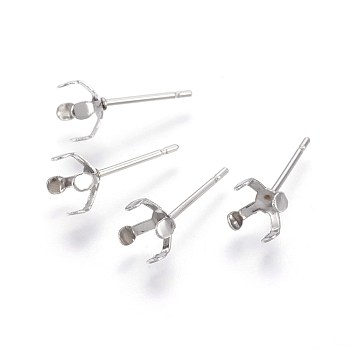 304 Stainless Steel Stud Earring Findings, Prong Earring Settings, Stainless Steel Color, 15x6.5mm, Inner Diameter: 6mm, Pin: 0.7mm