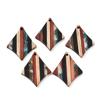 Transparent Resin & Walnut Wood Pendants, Rhombus Charms, Colorful, 32.5x26.5x3mm, Hole: 2mm