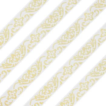 Ethnic Style Embroidery Polycotton Ribbons, Jacquard Ribbon, Tyrolean Ribbon, with Flower Pattern, Garment Accessories, White, 3/4 inch(20.5mm), about 20yard/card