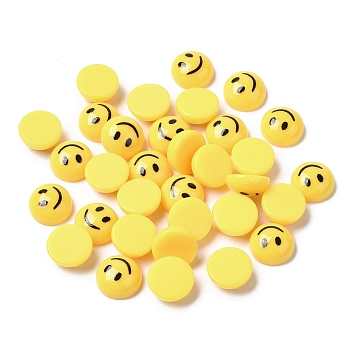 Opaque Resin Cabochons, Half Round with Smile Face, Yellow, 10x4.5mm