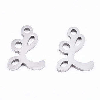 201 Stainless Steel Charms, Laser Cut, Alphabet, Stainless Steel Color, Letter.L, 11.5x8.5x1mm, Hole: 1.4mm
