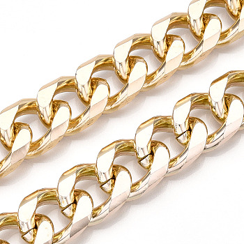 Aluminum Curb Chains, Diamond Cut Cuban Link Chains, Unwelded, Light Gold, 23.5x18x5mm