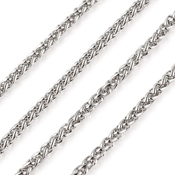 304 Stainless Steel Wheat Chains, with Spool, Stainless Steel Color, 4.8x3x0.8mm, about 82.02 Feet(25m)/roll