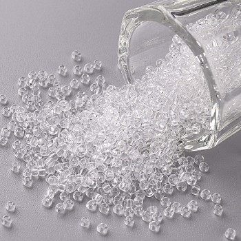 Clear 11/0 Grade A Round Transparent Glass Seed Beads, 2x1.5mm, Hole: 0.8mm, about 3300pcs/50g