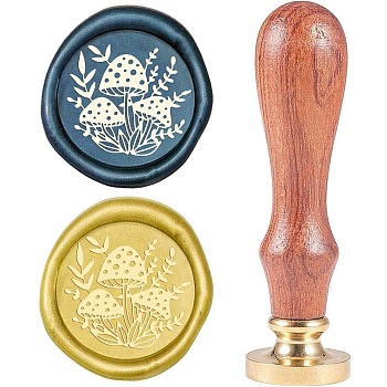 Wax Seal Stamp Set, Sealing Wax Stamp Solid Brass Head,  Wood Handle Retro Brass Stamp Kit Removable, for Envelopes Invitations, Gift Card, Mushroom Pattern, 83x22mm