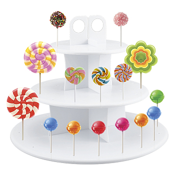 3-Tier Assemblable Plastic Lollipop Display Stands, Cake Pop Display Holder for Baby Showers, Birthday Party, White, Finish Product: 30.5x23.9cm, about 5pcs/set