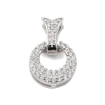 925 Sterling Silver Micro Pave Clear Cubic Zirconia Fold Over Clasps, Ring, Real Platinum Plated, 15x9.5x3.5mm, Hole: 2.5mm