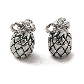 Brass Enamel Charms, Pineapple Charms, Real Platinum Plated, 11.5x7.5x7mm, Hole: 1.2mm