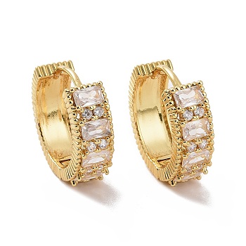 Cubic Zirconia Rectangle Hoop Earrings, Golden Brass Jewelry for Women, Clear, 20.5x22x7mm, Pin: 1.2mm