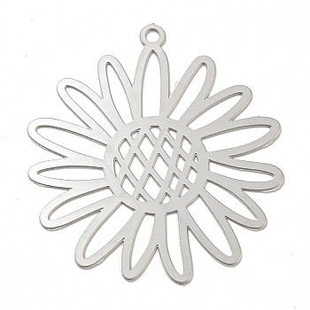201 Stainless Steel Pendants, Etched Metal Embellishments, Flower Charm, Stainless Steel Color, 33x30.5x0.2mm, Hole: 1.6mm