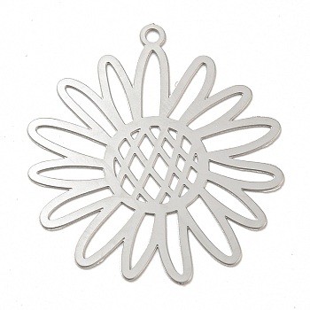 Non-Tarnish 201 Stainless Steel Pendants, Etched Metal Embellishments, Flower Charm, Stainless Steel Color, 33x30.5x0.2mm, Hole: 1.6mm