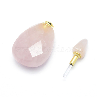 Pendentifs de bouteille de parfum à quartz rose naturel facetté(G-E556-07D)-3