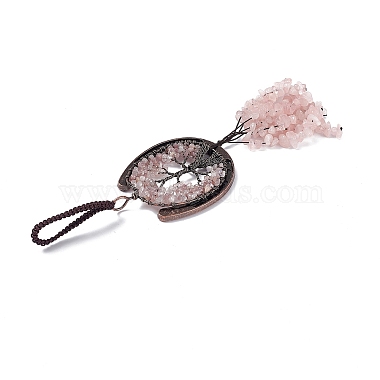 Décoration de pendentifs arbre de vie en copeaux de quartz rose naturel(G-F733-06B)-3