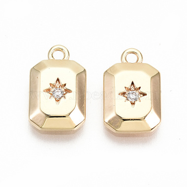 Real 18K Gold Plated Clear Rectangle Brass+Cubic Zirconia Charms