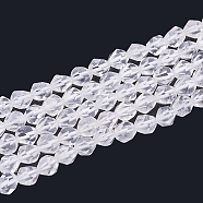 Natural Quartz Crystal Beads Strands, Rock Crystal Beads, Star Cut Round Beads, Faceted, 6x5x5mm, Hole: 1mm, about 61pcs/strand, 14.9 inch(G-T064-55)