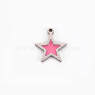 304 Stainless Steel Enamel Charms, Stainless Steel Color, Star, Hot Pink, 11.5x10x1mm, Hole: 1mm(STAS-Q242-040B)