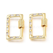 Brass Micro Pave Cubic Zirconia Screw Carabiner Lock Charms, for Necklaces Making, Rectangle, Golden, Clear, 22.5x14.5x5mm(KK-M206-12G-01)