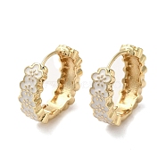Flower Real 18K Gold Plated Brass Hoop Earrings, with Enamel, White, 19x6mm(EJEW-L268-015G-03)