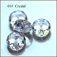 Imitation Austrian Crystal Beads, Grade AAA, Faceted, Flat Round, Clear, 8x3.5mm, Hole: 0.9~1mm(SWAR-F078-4x8mm-01)