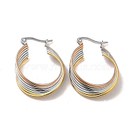 Tricolor 304 Stainless Steel Overlapping Circles Hoop Earrings for Women, Mixed Color, 33.5x24.5x6.5mm, Pin: 0.6x1mm(EJEW-F290-03M)