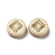 Opaque Plating Acrylic Beads, Golden Metal Enlaced, Flat Round, Linen, 15.5x4.5mm, Hole: 1.8mm(X-OACR-L013-031B)