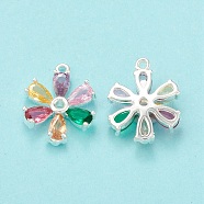 Colorful Glass Pendnants, with Brass Findings, Flower Charms, Silver, 16x12.5x3mm, Hole: 1mm(KK-P228-12S)