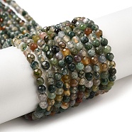 Natural Moss Agate Beads Strands, Faceted, Round, Olive Drab, 4.5mm, Hole: 0.8mm, about 93~102pcs/strand, 14.37~14.76''(36.5~37.5cm)(G-H302-A03-01)