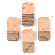 Transparent Resin & Walnut Wood Pendants, with Gold Foil, Rectangle, Dark Salmon, 21.5x10x3mm, Hole: 2mm(RESI-S389-044A-B04)