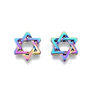 Rack Plating Alloy Beads, Star of David, Rainbow Color, 15x13x2.5mm, Hole: 0.9mm(FIND-B010-02MC)