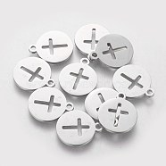 304 Stainless Steel Charms, Flat Round with Cross, Stainless Steel Color, 14x12x1mm, Hole: 1.5mm(X-STAS-Q201-T066)