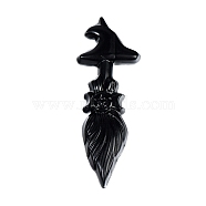 Natural Obsidian Wizard Broom Display Decoration, for Home Office Decorations, 100x32x12mm(PW-WGC37DA-01)