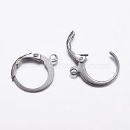 304 Stainless Steel Hoop Earrings, Leverback Hoop Earrings, with Loop, Stainless Steel Color, 14.5x12x2mm, Hole: 1mm, pin: 0.9mm(STAS-K146-038-14.5mm)