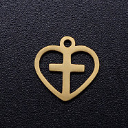 201 Stainless Steel Hollow Charms, Crosslet Heart Charms, Heart with Cross, Golden, 12x12x1mm, Hole: 1.5mm(STAS-Q201-JN318-2)