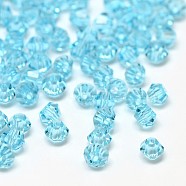 Imitation 5301 Bicone Beads, Transparent Glass Faceted Beads, Pale Turquoise, 4.5x4mm, Hole: 1mm(X-GLAA-F026-A02)