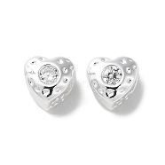 Valentine's Day Brass Micro Pave Cubic Zirconia Beads, Heart, Clear, 4.5x5x4.5mm, Hole: 2mm(KK-P256-10S-01)