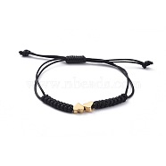 Unisex Adjustable Korean Waxed Polyester Cord Braided Bead Bracelets, with Brass Beads, Heart, Real 18K Gold Plated, Black, 2.2~7.8cm(BJEW-JB04671-01)